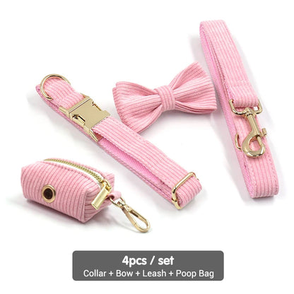 Set Luxe en Velours Rose – Harnais, Collier & Laisse avec boucle Dorée.