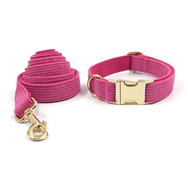 Set en Velours Rose – Harnais, Collier & Laisse avec boucle Dorée | SANEO Pets SANEO Pets
