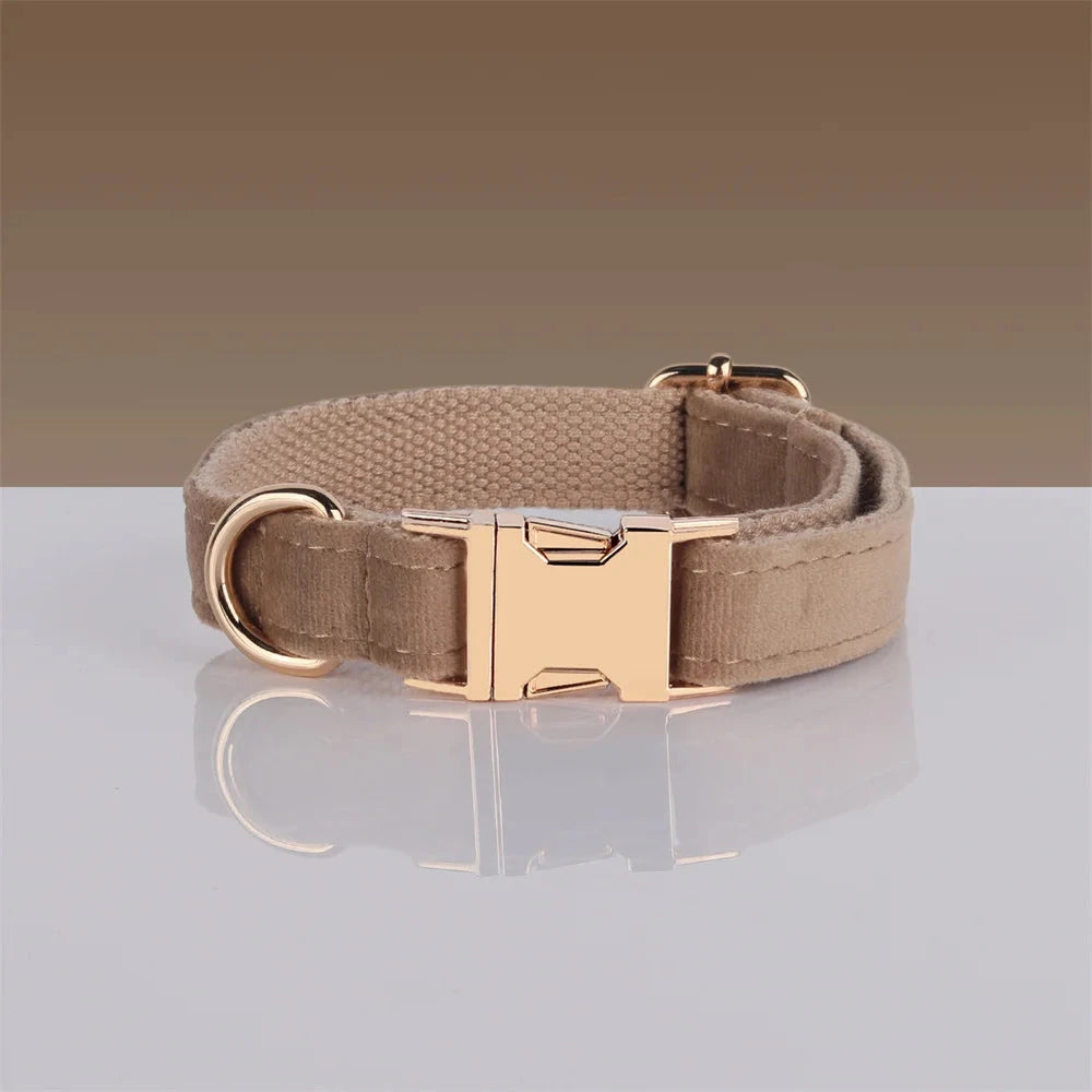 Set en Velours Café – Harnais, Collier & Laisse avec boucle Dorée | SANEO Pets SANEO Pets