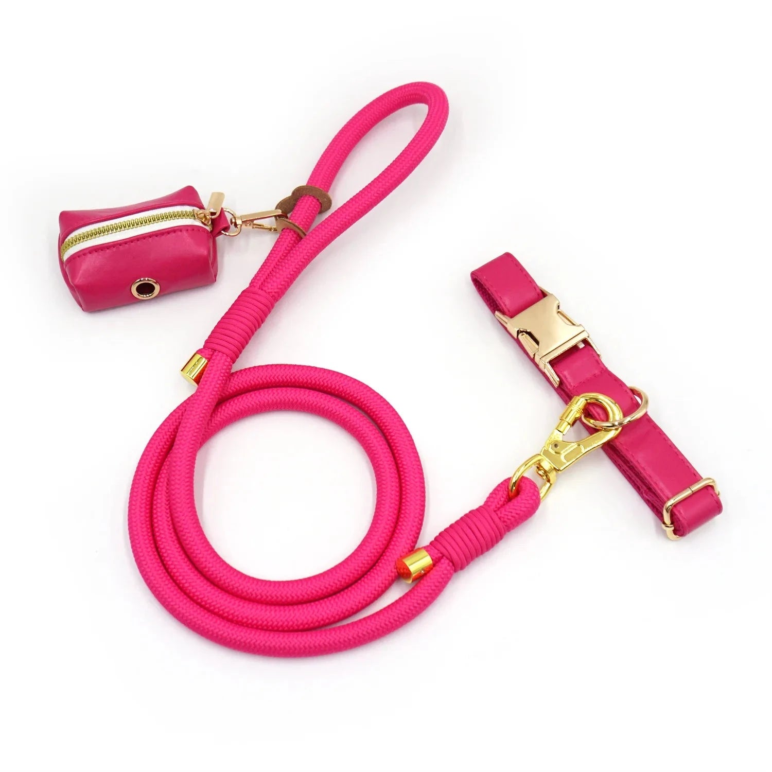 Set en Velours Rose – Collier & Laisse avec boucle Dorée | SANEO Pets SANEO Pets