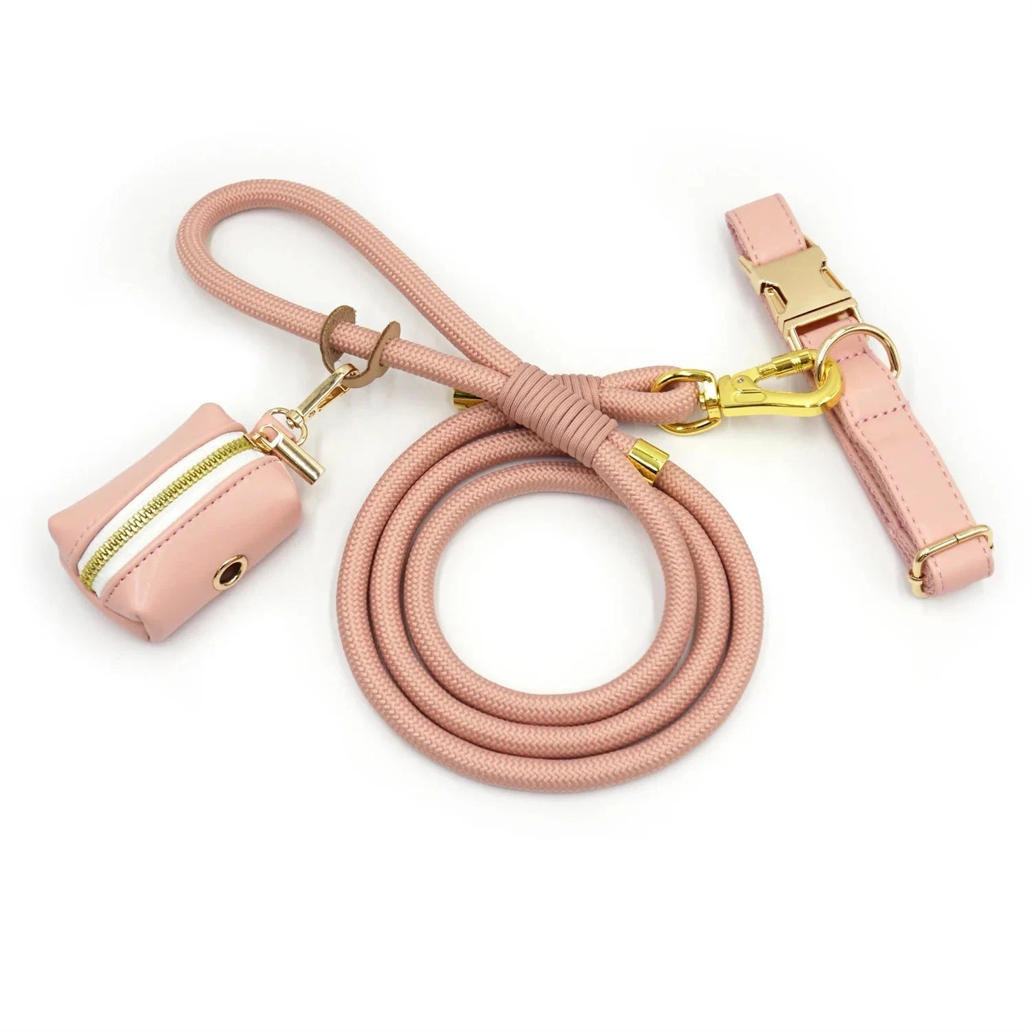 Set en Velours Rose Poudré – Collier & Laisse avec boucle Dorée | SANEO Pets SANEO Pets