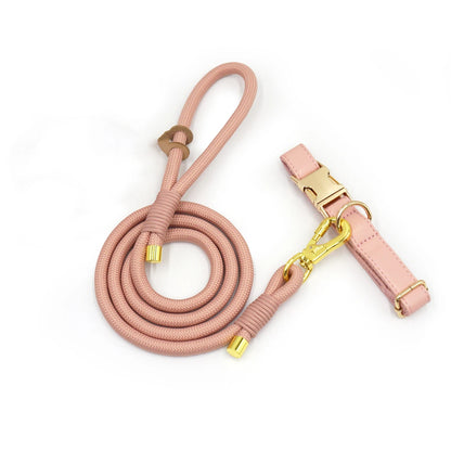 Set 3 Pièces Luxe en Velours Rose – Collier, Laisse & Poop Bag