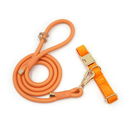 Set 3 Pièces Luxe en Velours Orange – Collier, Laisse & Poop Bag