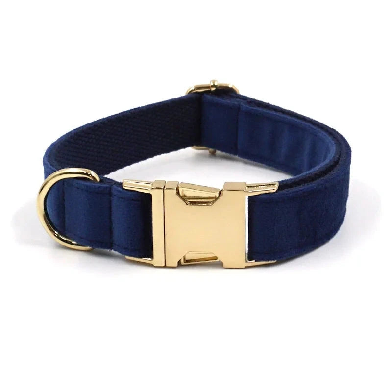 Set en Velours Bleu Marine – Collier & Laisse avec boucle Dorée | SANEO Pets SANEO Pets