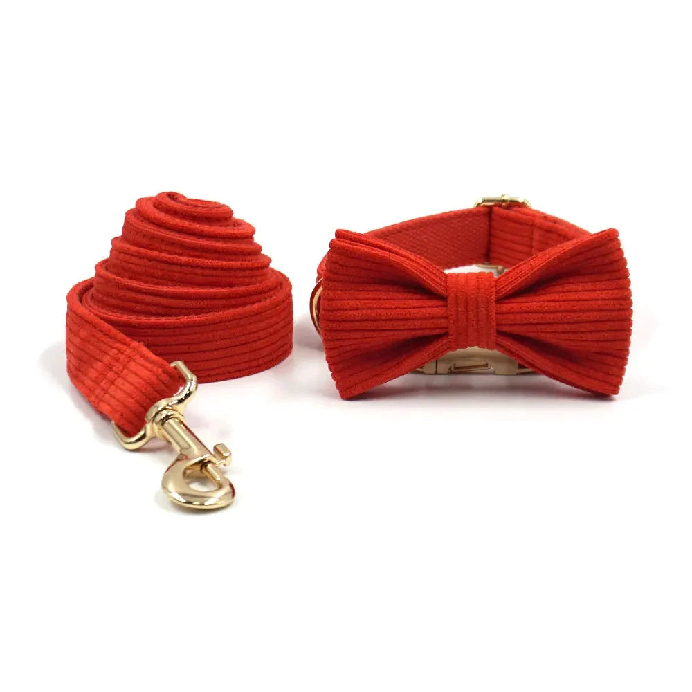 Set en Velours Rouge – Harnais, Collier & Laisse avec boucle Dorée | SANEO Pets SANEO Pets