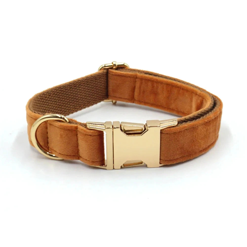 Set en Velours Bronze – Harnais, Collier & Laisse avec boucle Dorée | SANEO Pets SANEO Pets