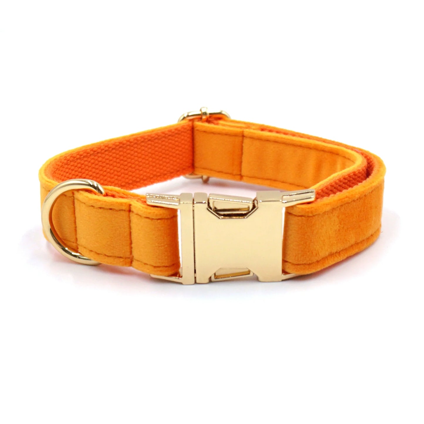 Set 3 Pièces Luxe en Velours Orange – Collier, Laisse & Poop Bag