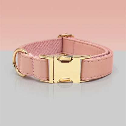 Set 3 Pièces Luxe en Velours Rose – Collier, Laisse & Poop Bag