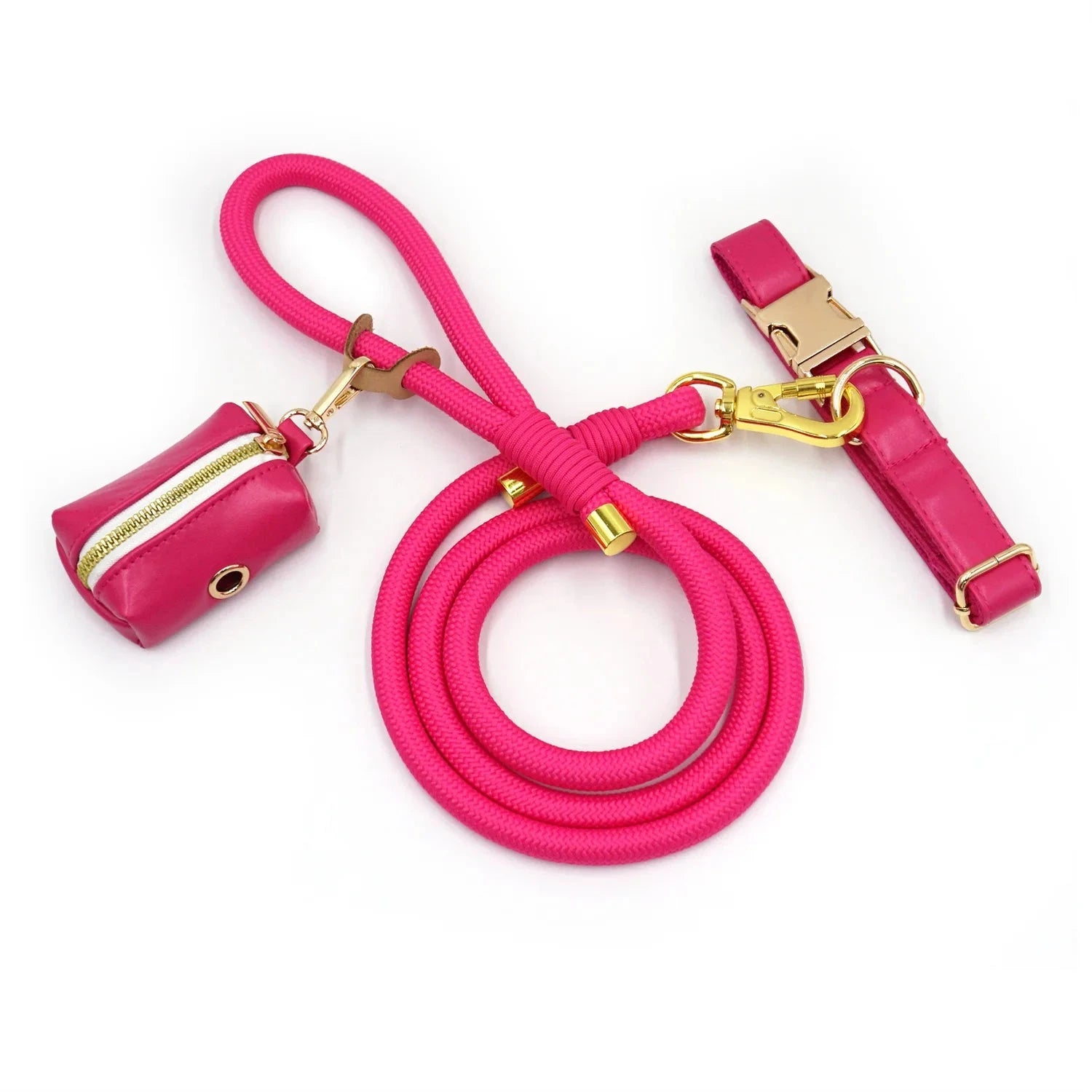 Set en Velours Rose – Collier & Laisse avec boucle Dorée | SANEO Pets SANEO Pets