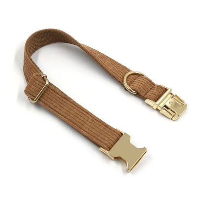Set Luxe en Velours Marron – Harnais, Collier & Laisse avec boucle Dorée.